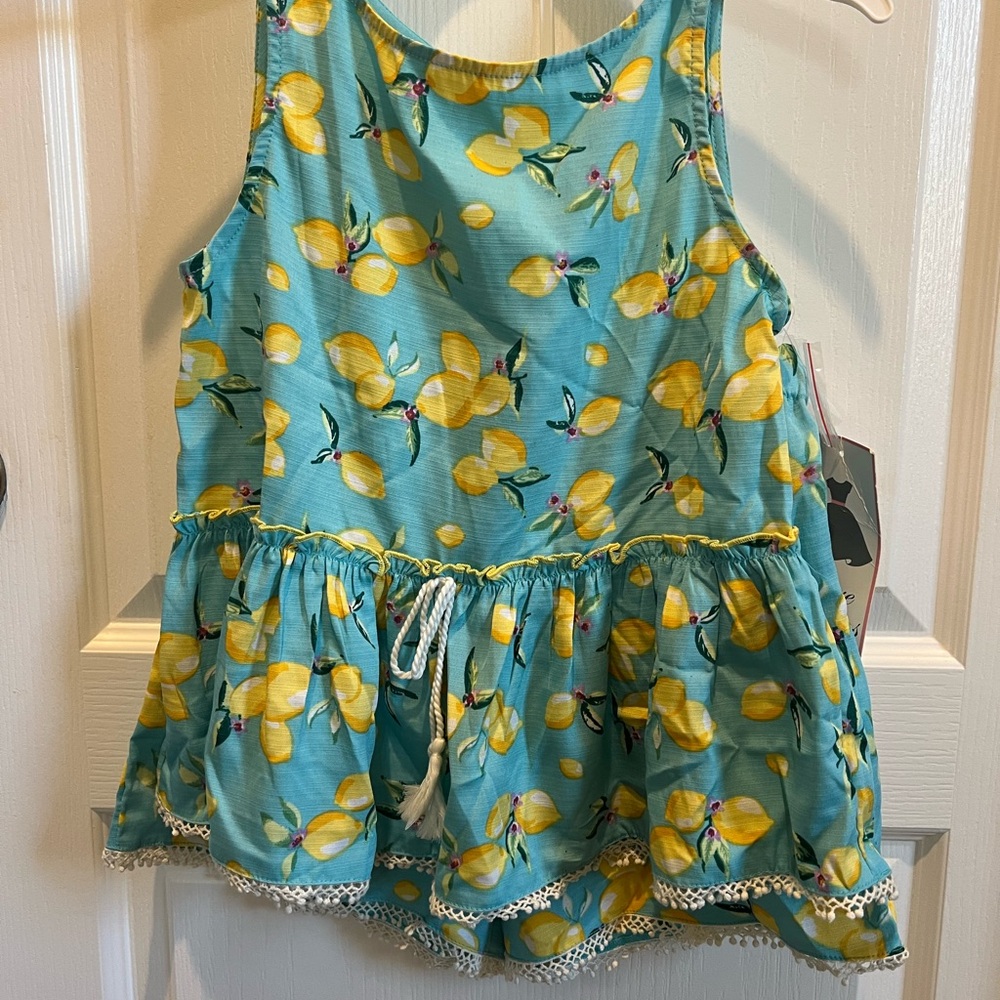 Rare Editions Blue and Yellow Lemon Print Kids Matching Set
